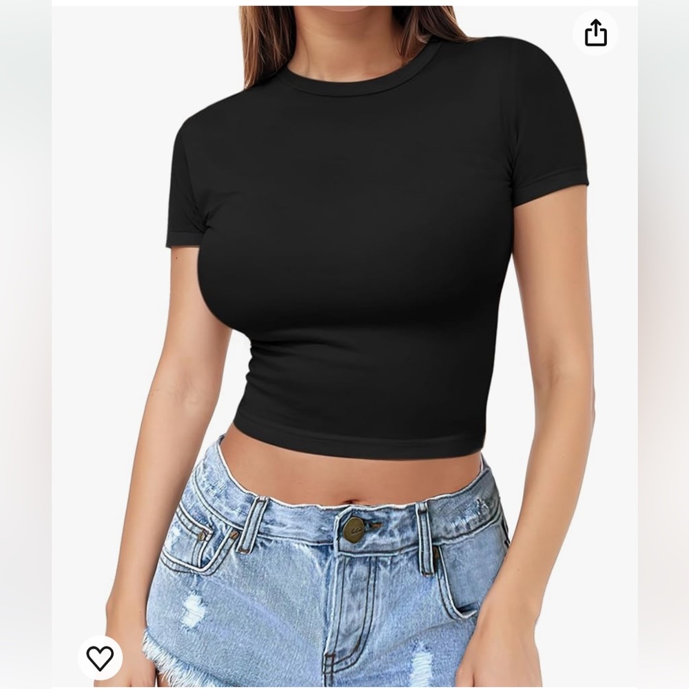 Amazon Black Short Sleeves Basic Top Size: Large - image 1